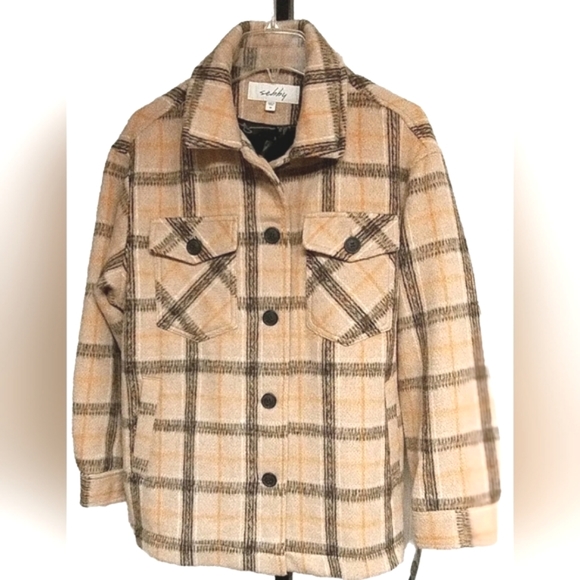 Sebby NWT Lined Plaid Beige/Black Jacket Size M - Picture 2 of 8